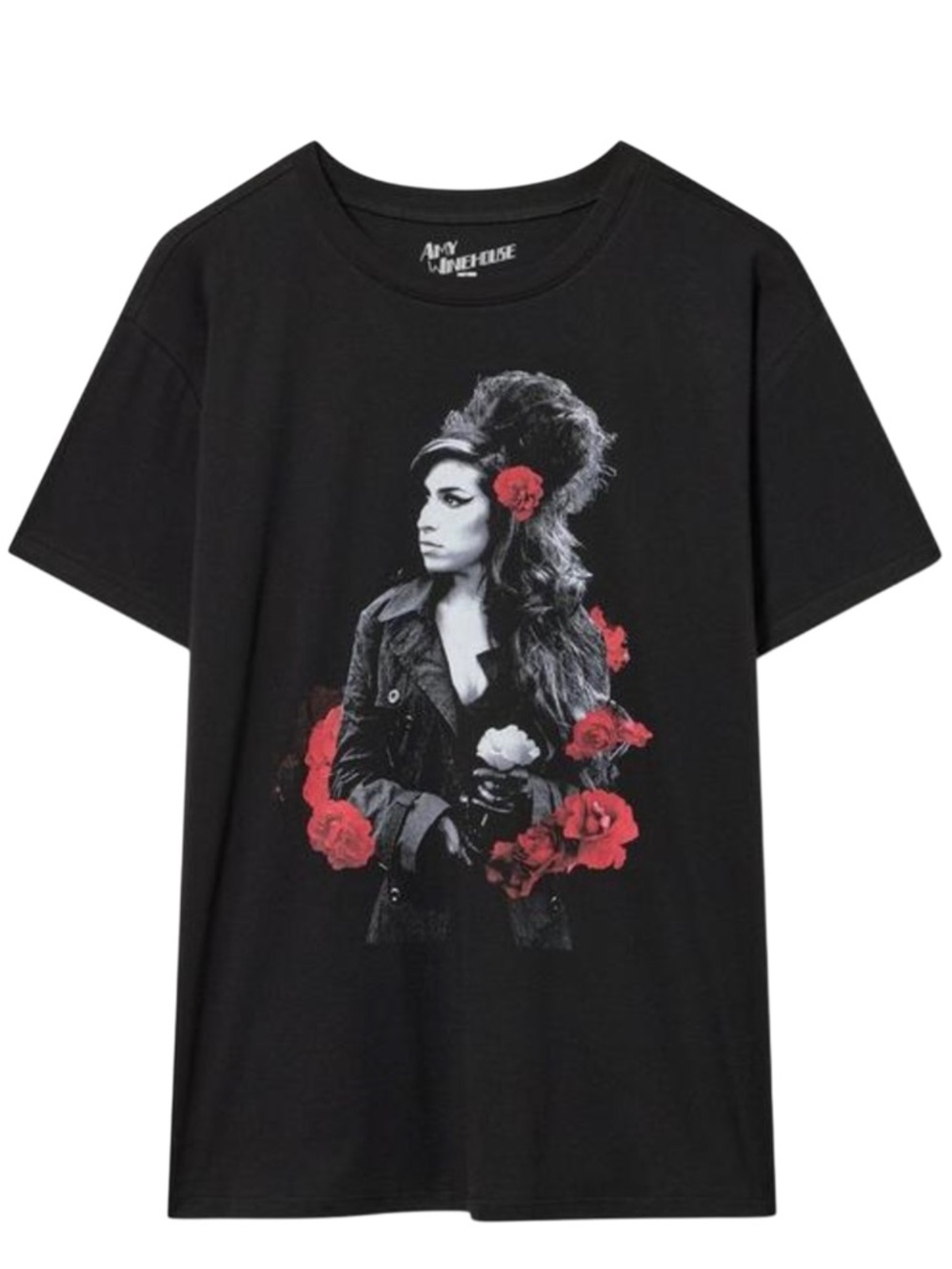 torrid Amy Winehouse Relaxed Jersey Cotton Black Graphic Tee with Red Rose Motif - Picture 2 of 5